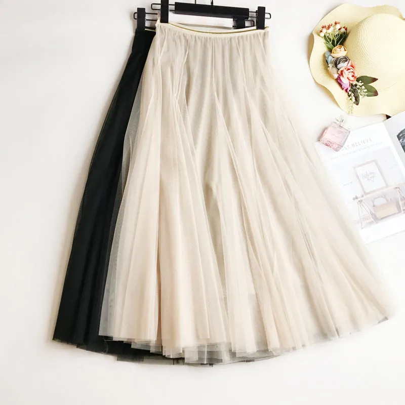 Luexco Chiffon High Waist A Line Solid Pleated Skirt