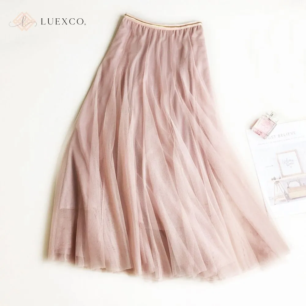 Luexco Chiffon High Waist A Line Solid Pleated Skirt