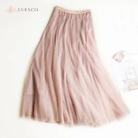 Luexco Chiffon High Waist A Line Solid Pleated Skirt
