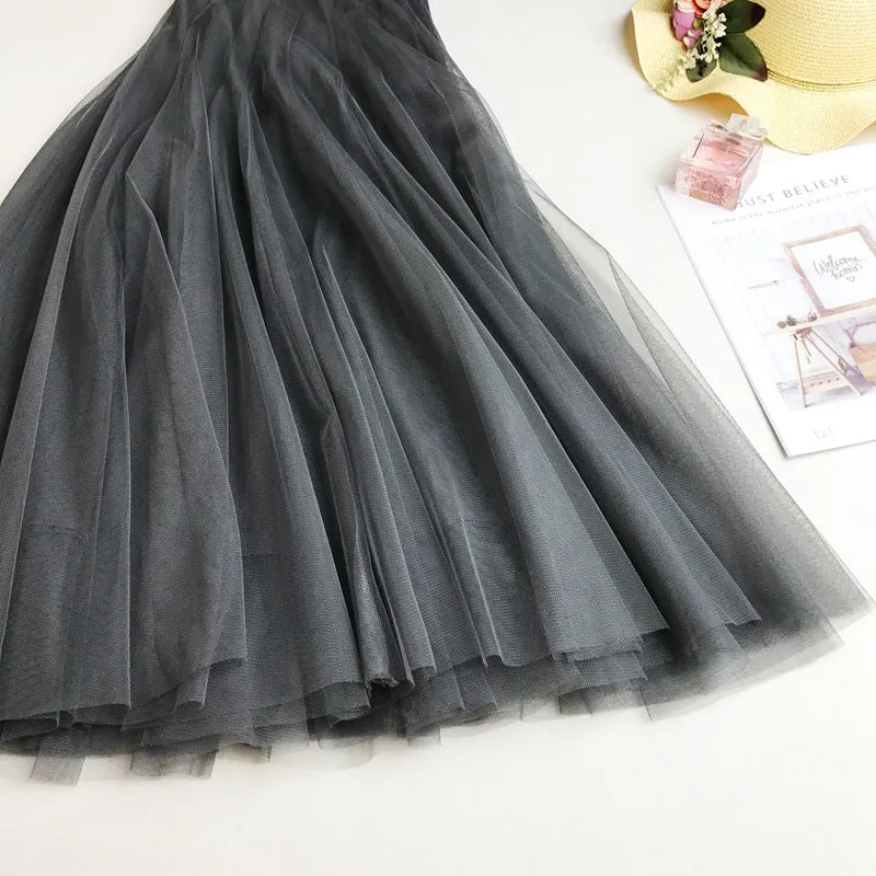 Luexco Chiffon High Waist A Line Solid Pleated Skirt
