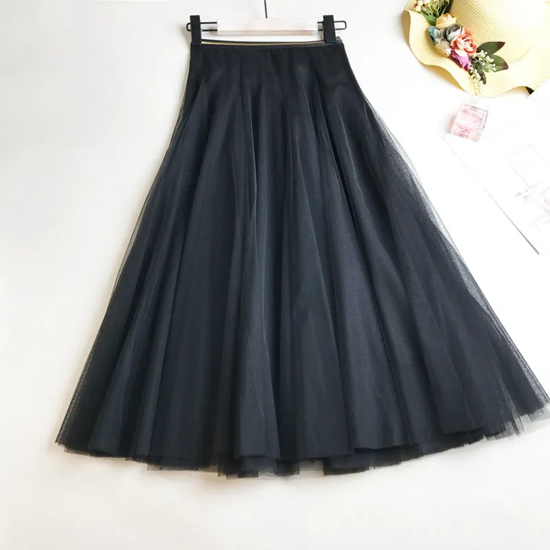 Luexco Chiffon High Waist A Line Solid Pleated Skirt