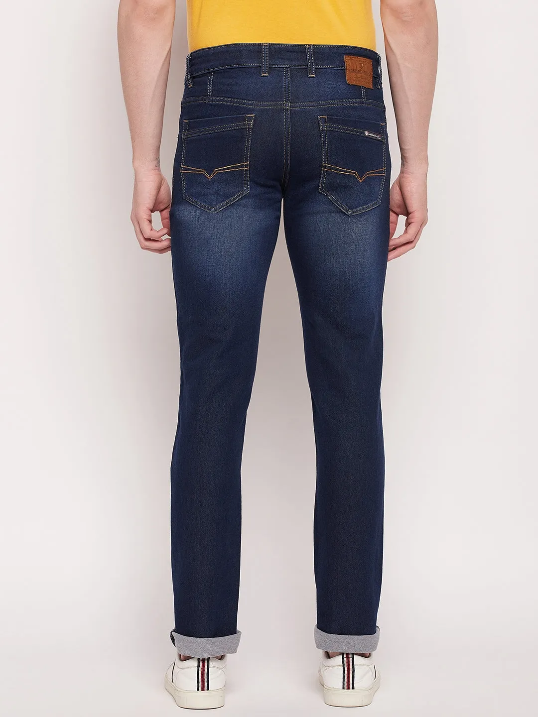 Men's Casual Straight Fit Dark mercerised Blue Medium Fade Mid rise Jeans