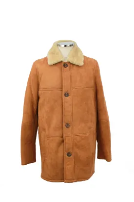 Men's Classic Centre Button Sheepskin Coat in Tan