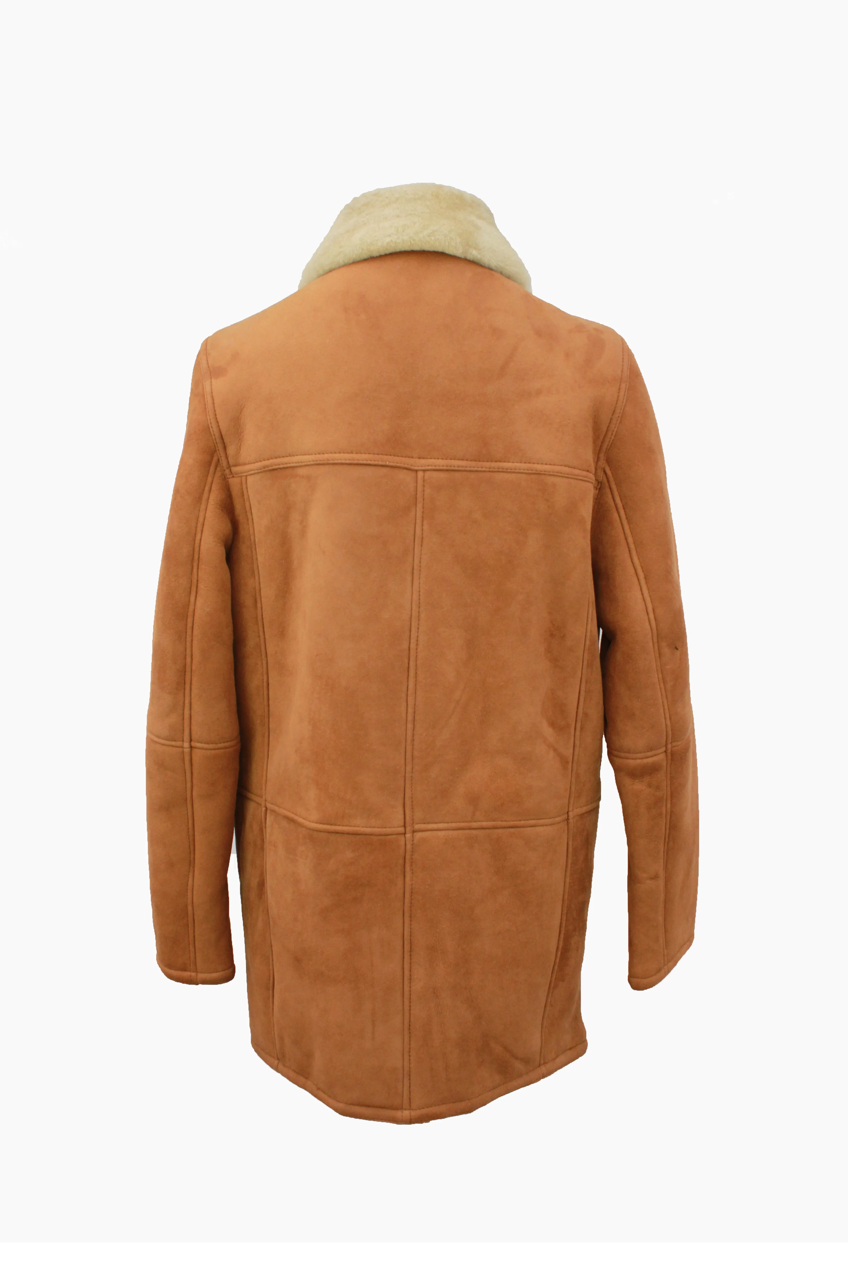 Men's Classic Centre Button Sheepskin Coat in Tan