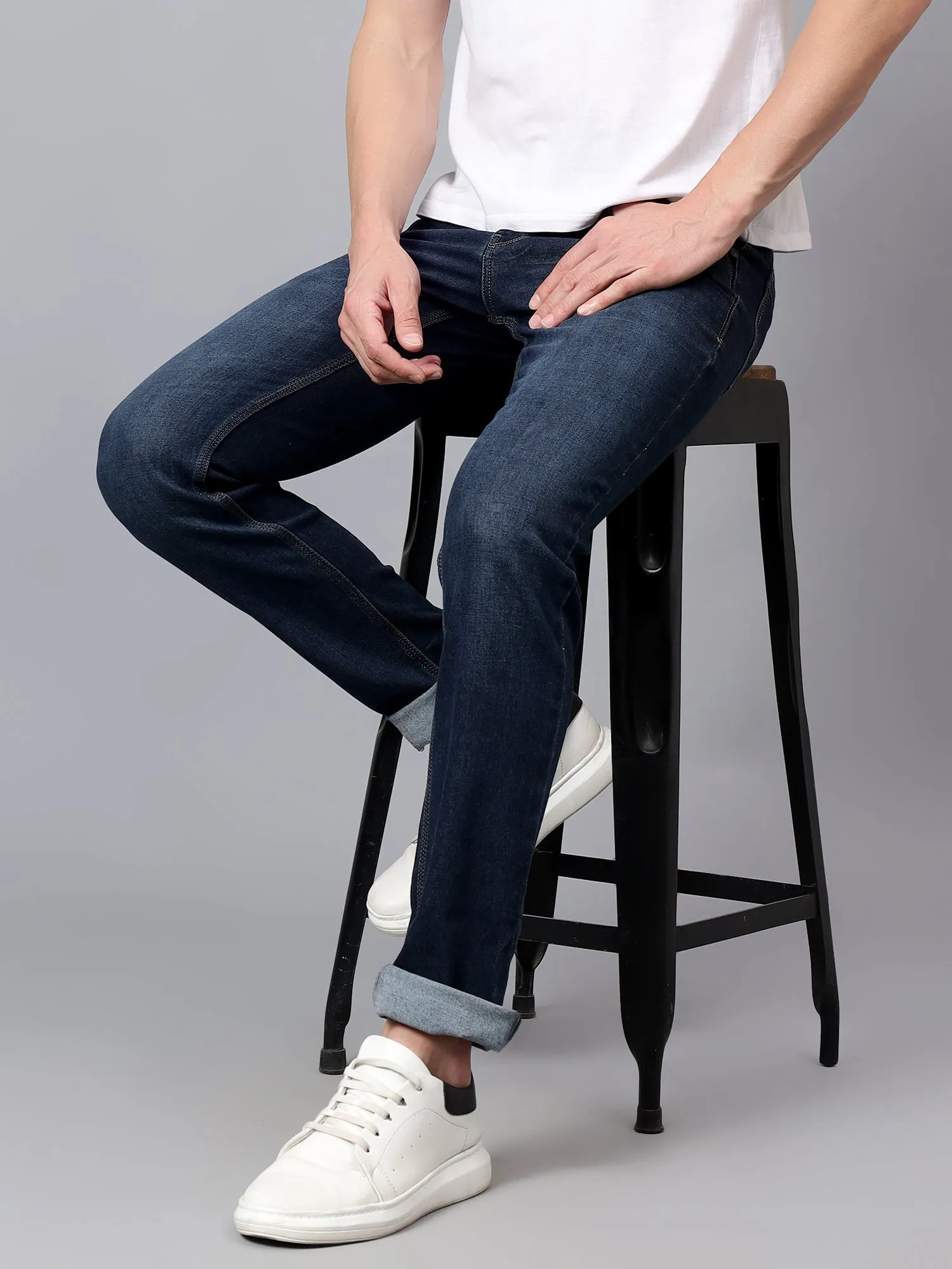 Men's Dark Blue Solid Full Length Stretchable Jeans