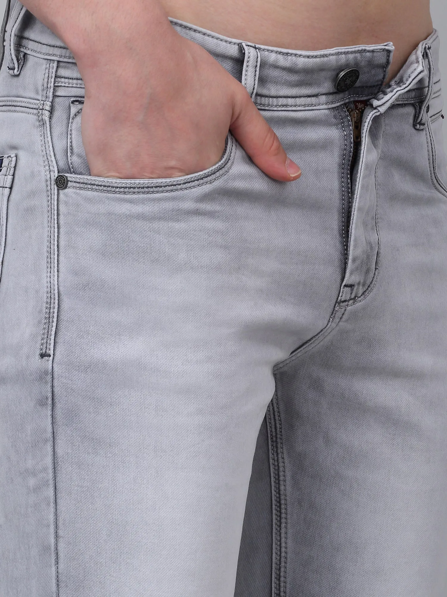 Men's Grey Solid Full Length Stretchable Jeans