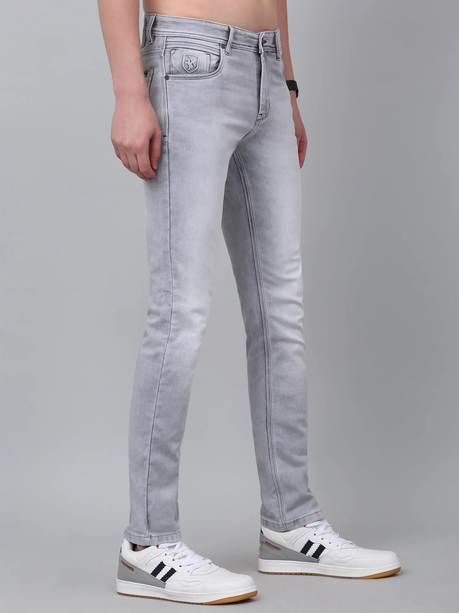 Men's Grey Solid Full Length Stretchable Jeans