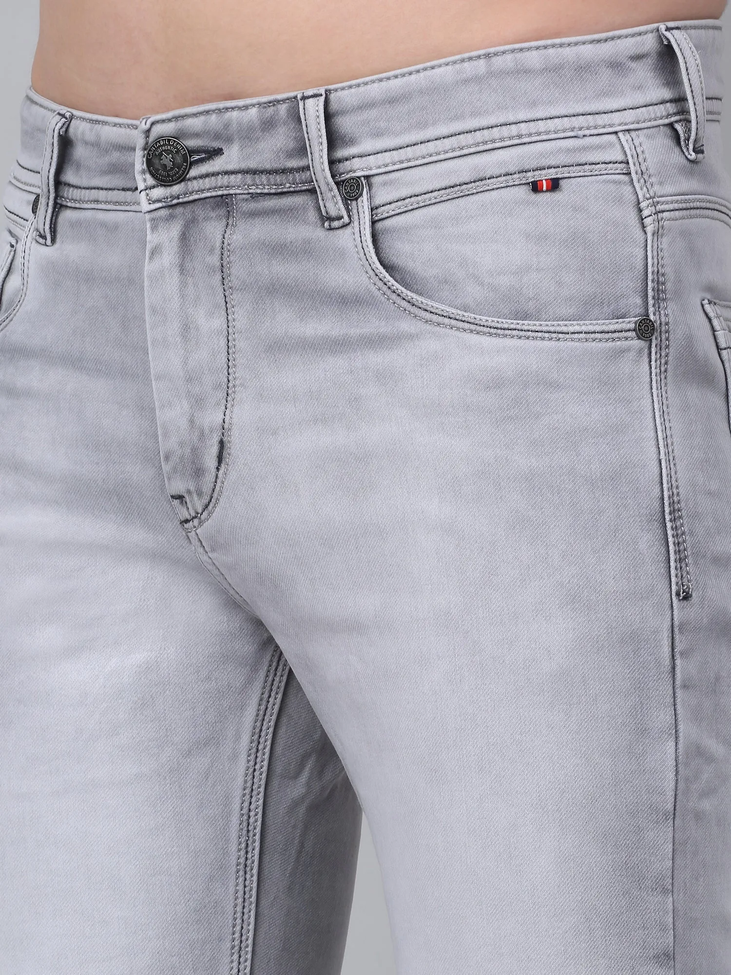Men's Grey Solid Full Length Stretchable Jeans