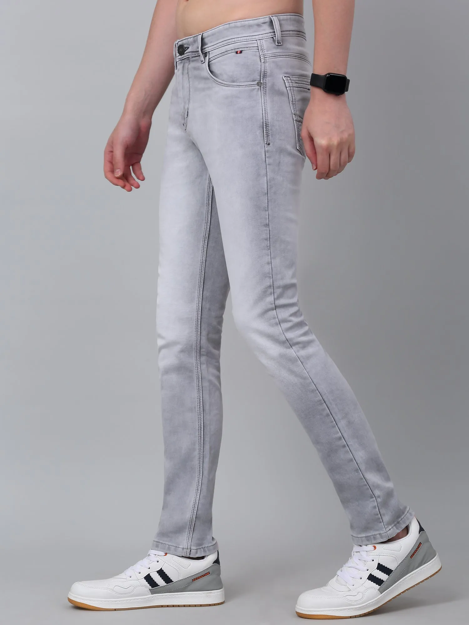 Men's Grey Solid Full Length Stretchable Jeans