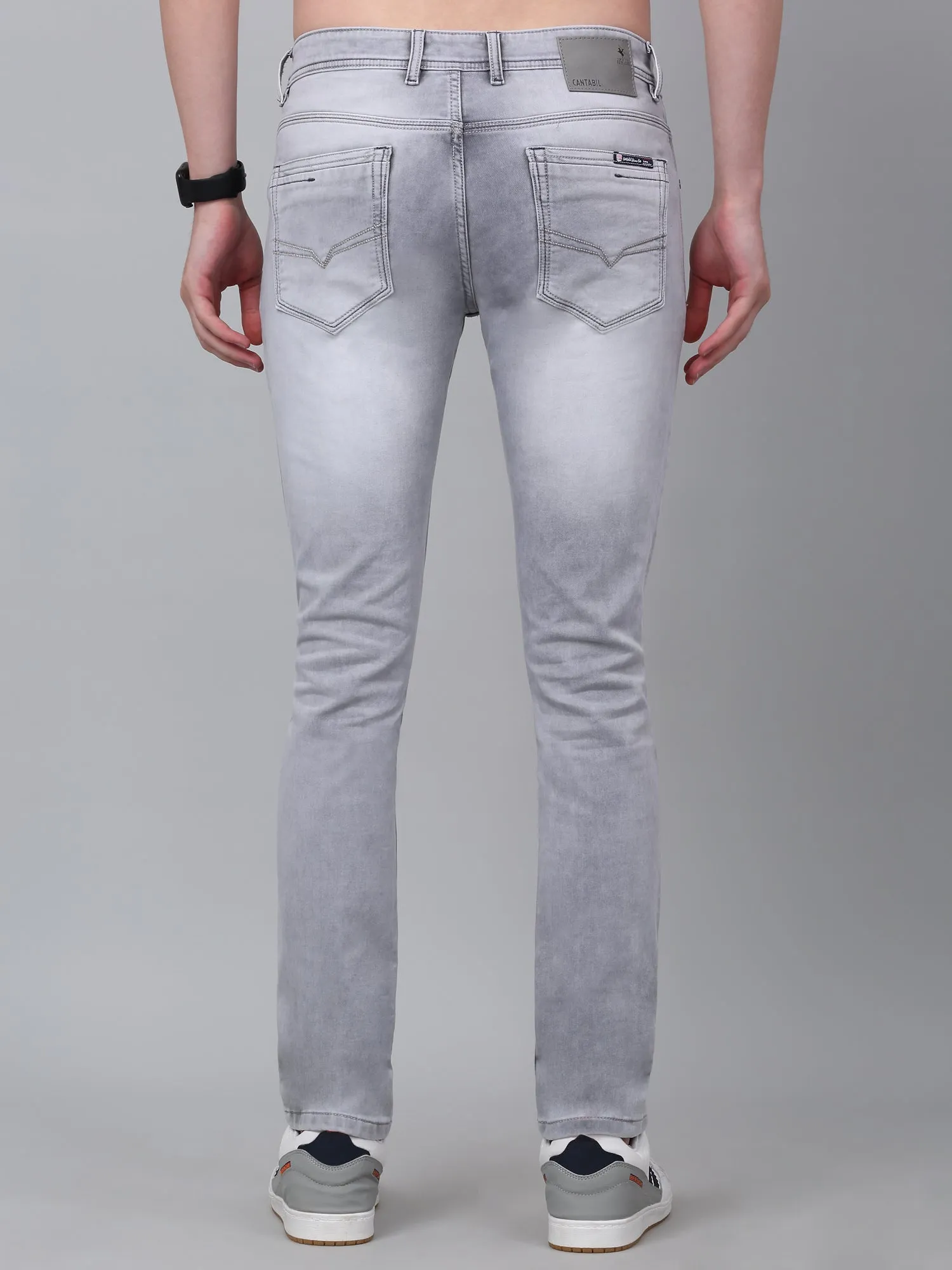 Men's Grey Solid Full Length Stretchable Jeans