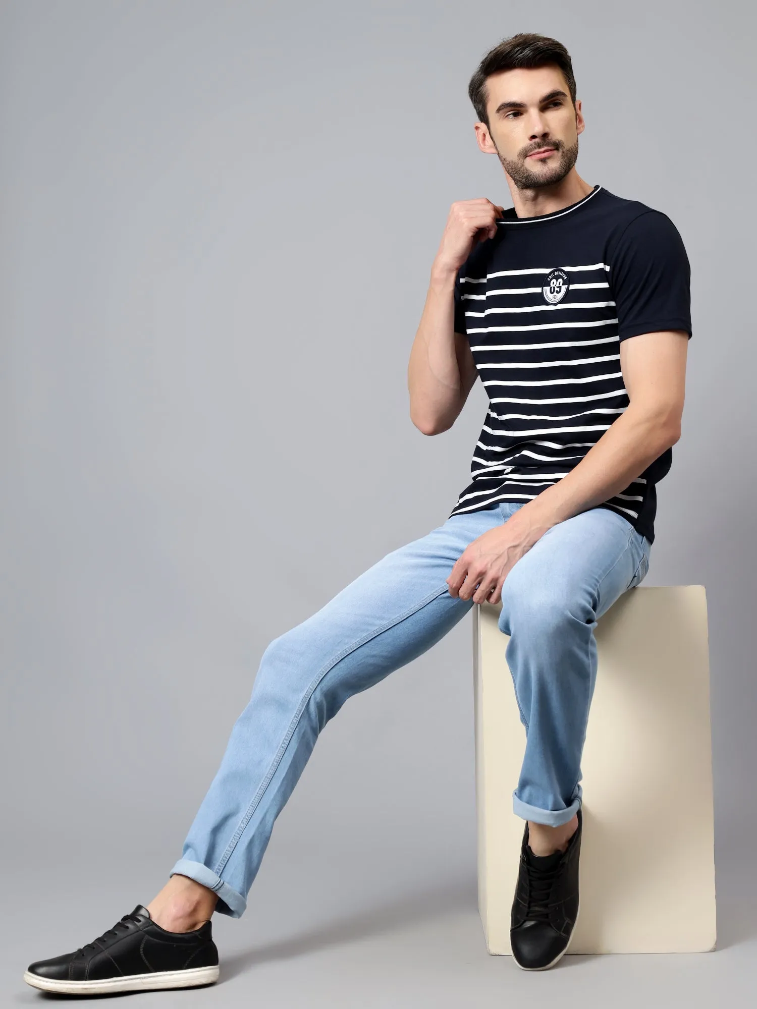 Men's Light Blue Solid Full Length Stretchable Jeans