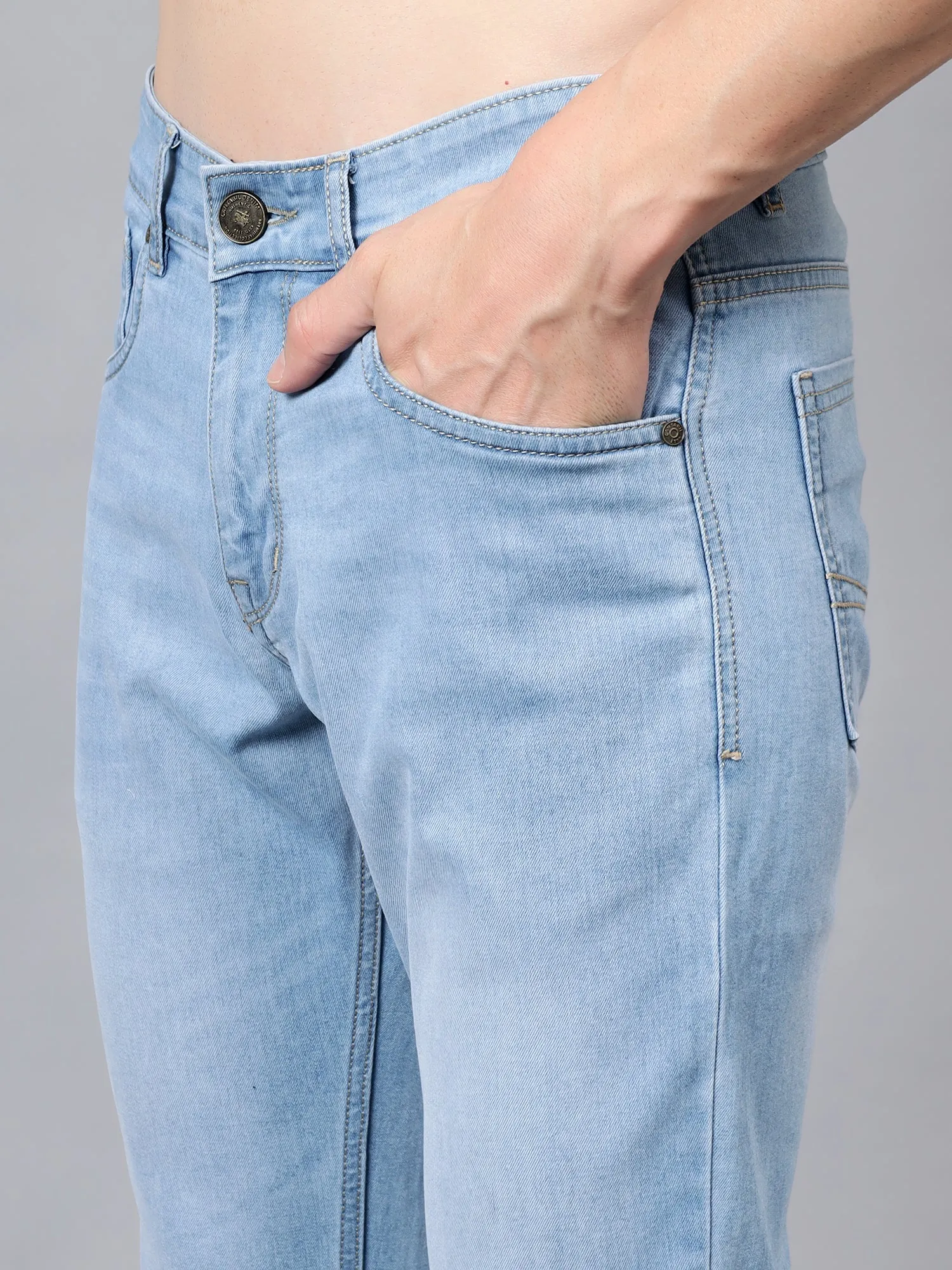 Men's Light Blue Solid Full Length Stretchable Jeans