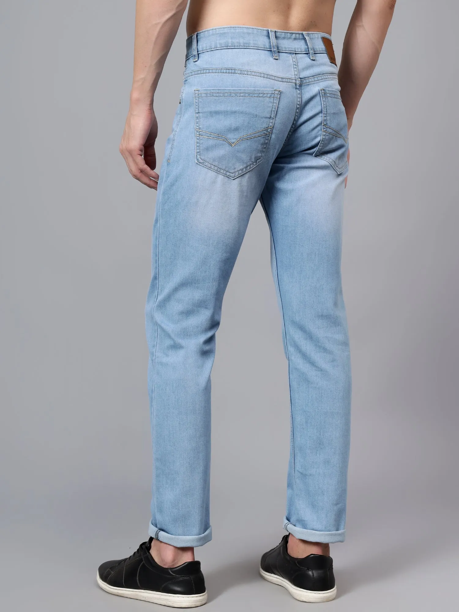 Men's Light Blue Solid Full Length Stretchable Jeans