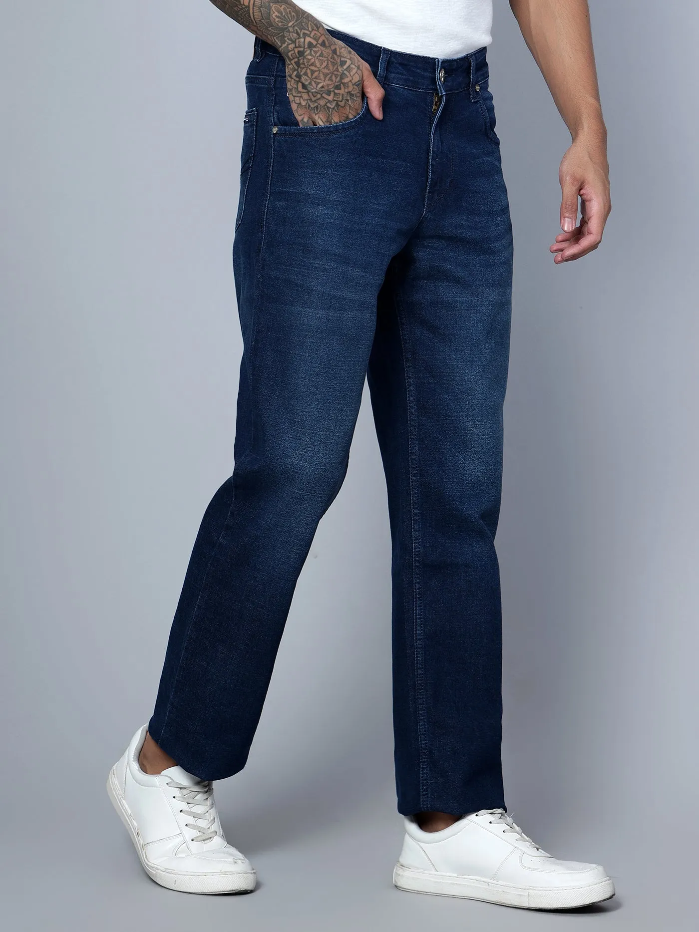 Men's Straight fit Medium Fade Dark Blue  Jeans