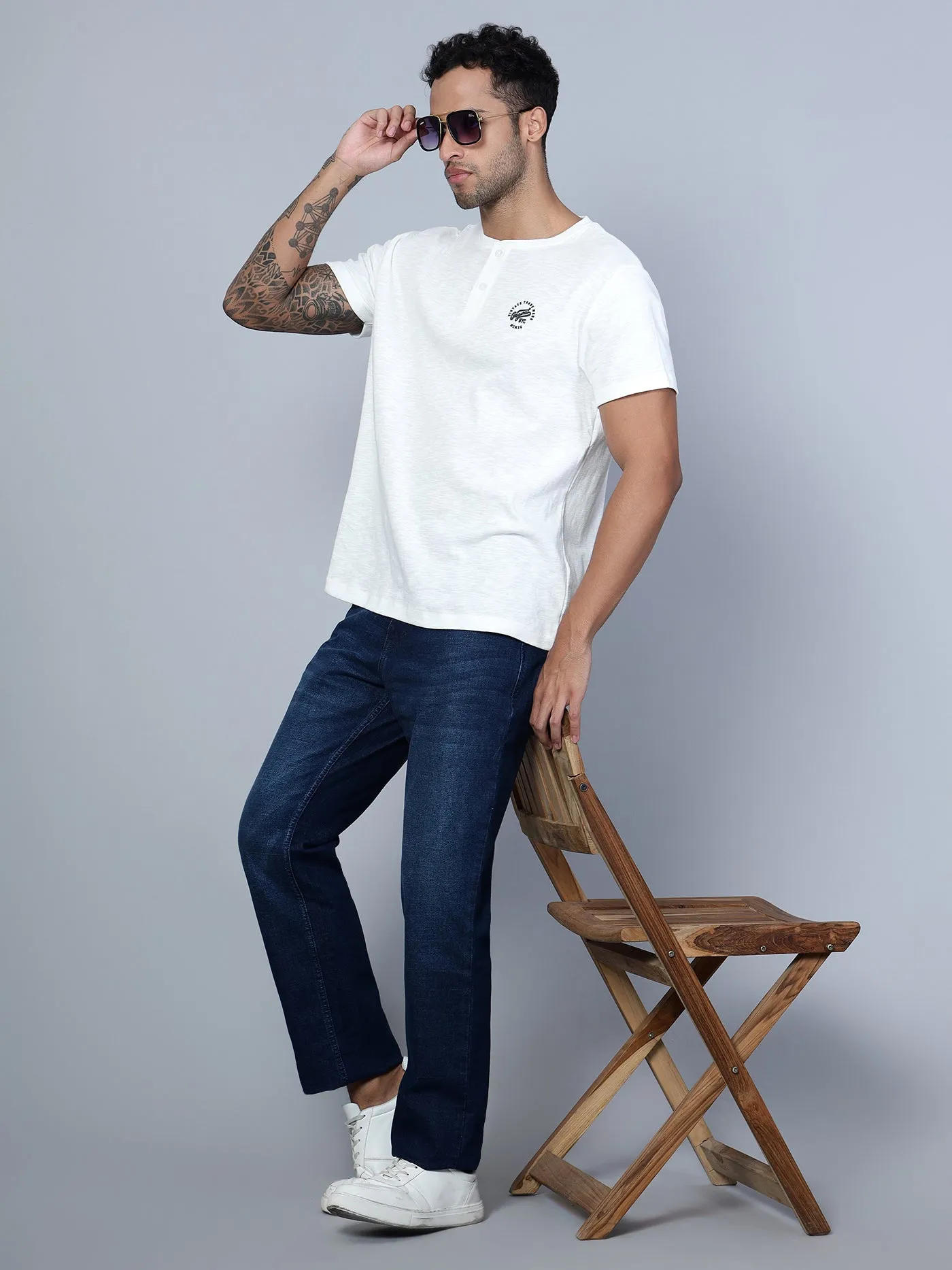 Men's Straight fit Medium Fade Dark Blue  Jeans
