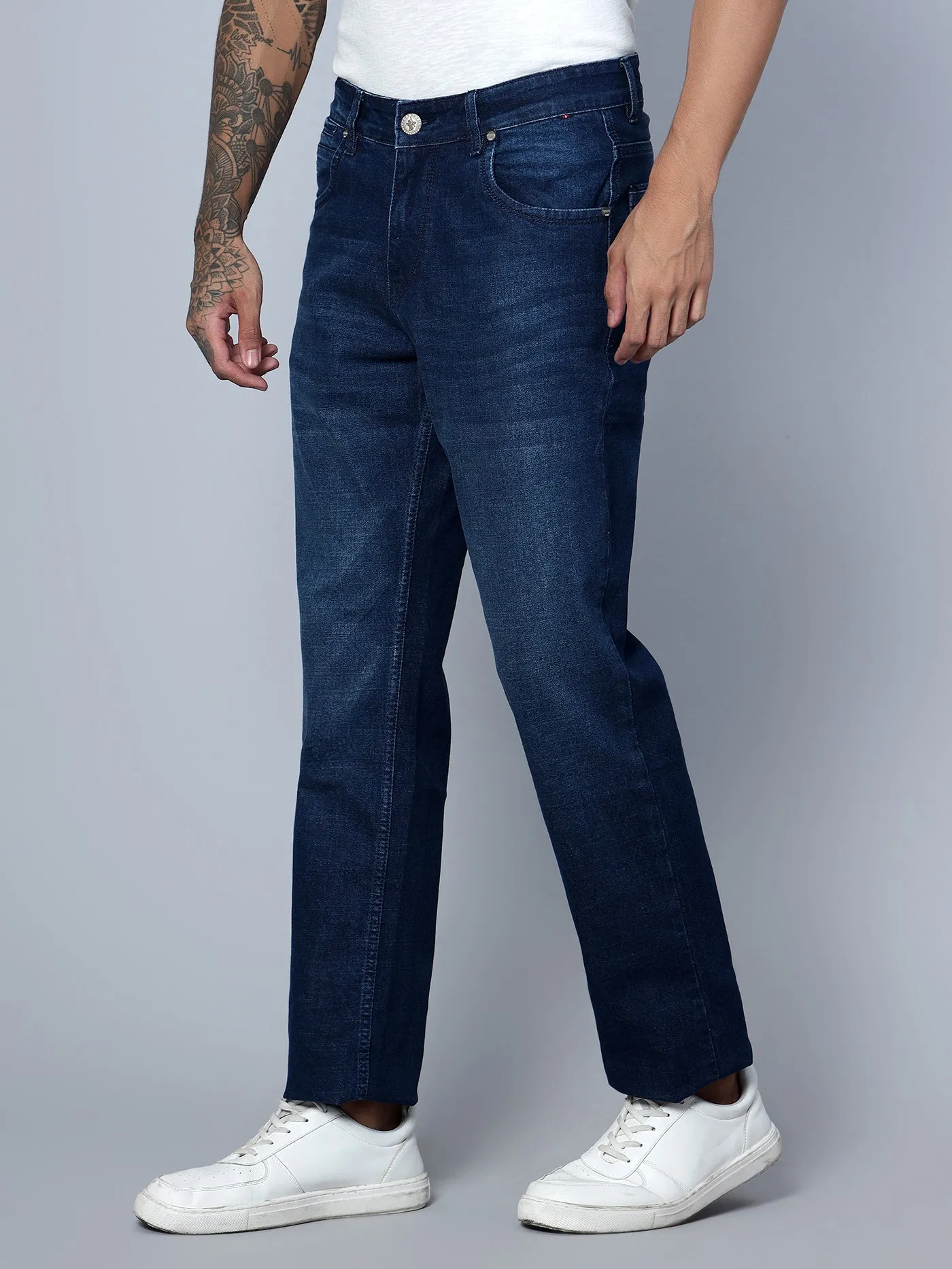 Men's Straight fit Medium Fade Dark Blue  Jeans