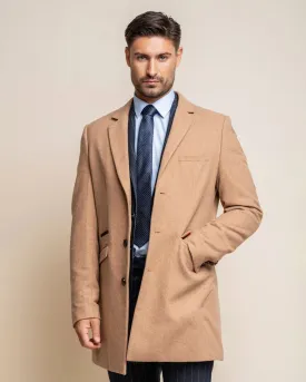 Men's Wool Midi Coat - ROMAN - Camel Brown