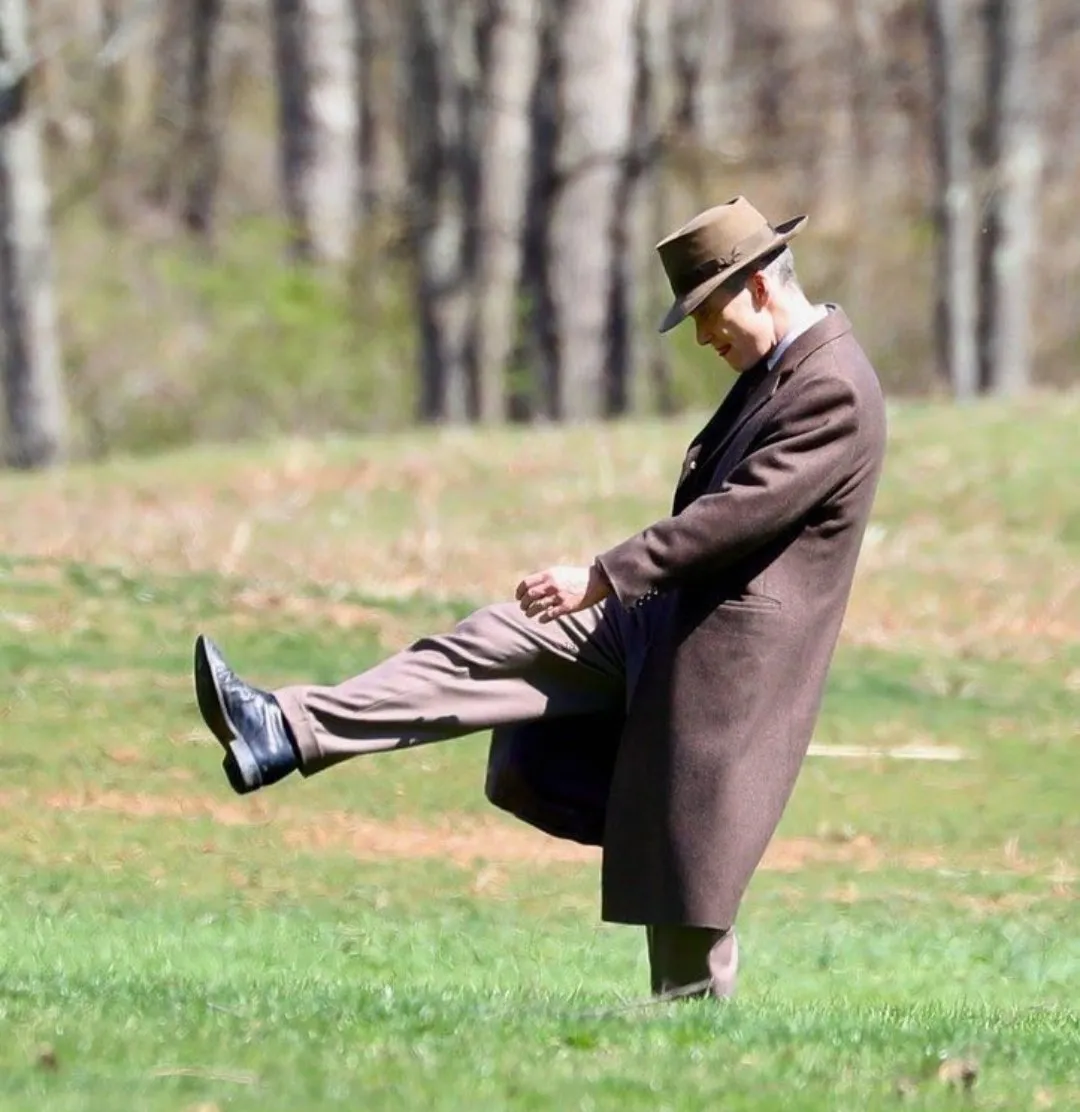 Oppenheimer Movie Brown Wool Coat worn by Cillian Murphy J. Robert