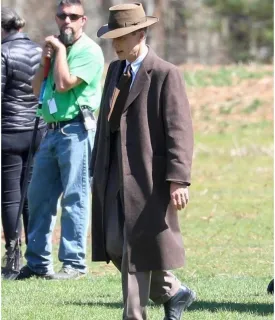 Oppenheimer Movie Brown Wool Coat worn by Cillian Murphy J. Robert