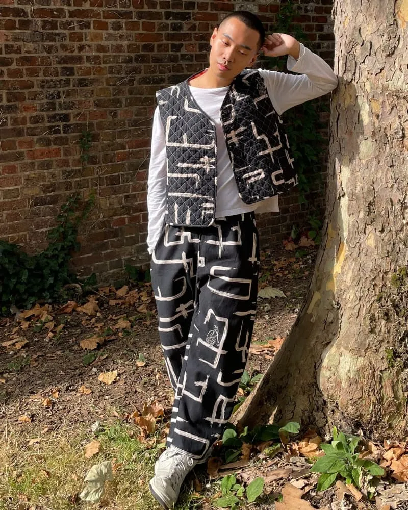 Organic Cotton & Linen Trousers, Black and White