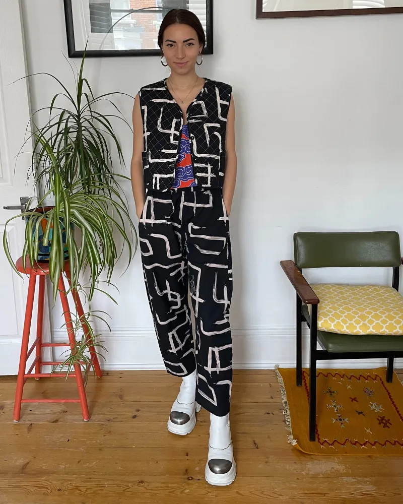Organic Cotton & Linen Trousers, Black and White