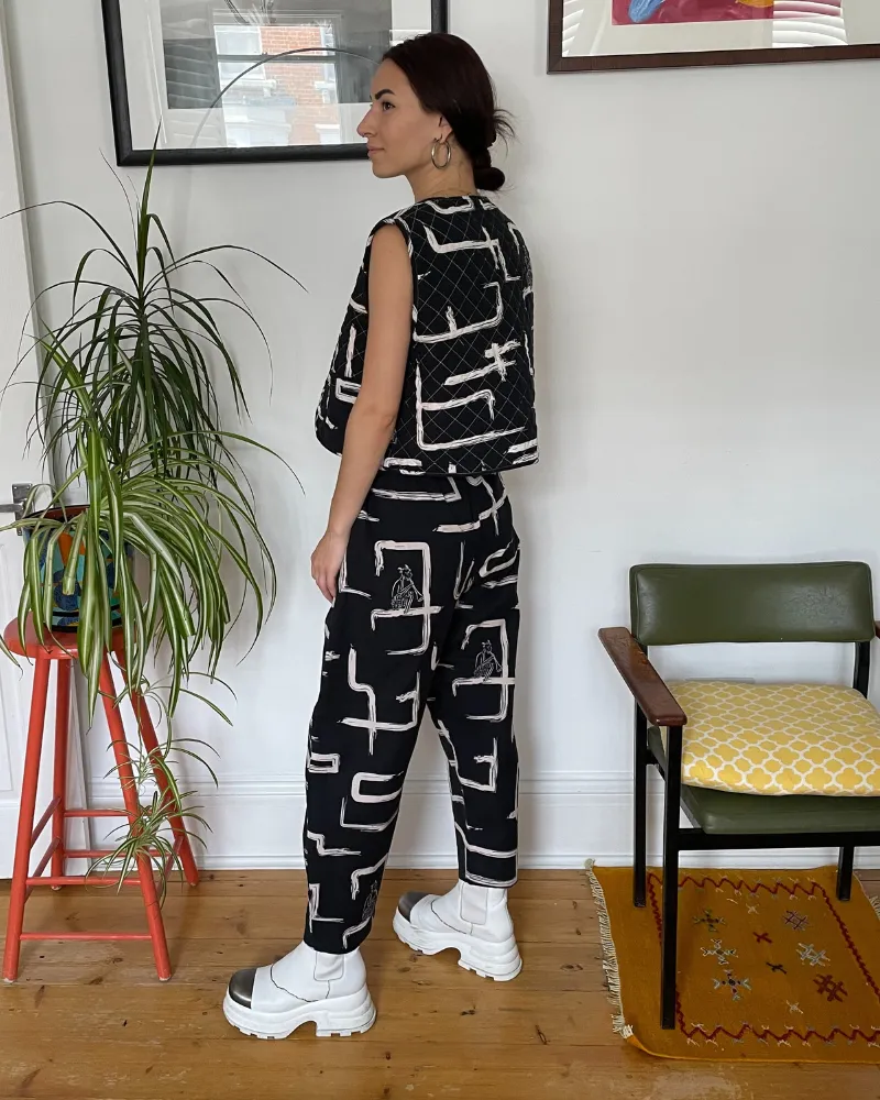 Organic Cotton & Linen Trousers, Black and White