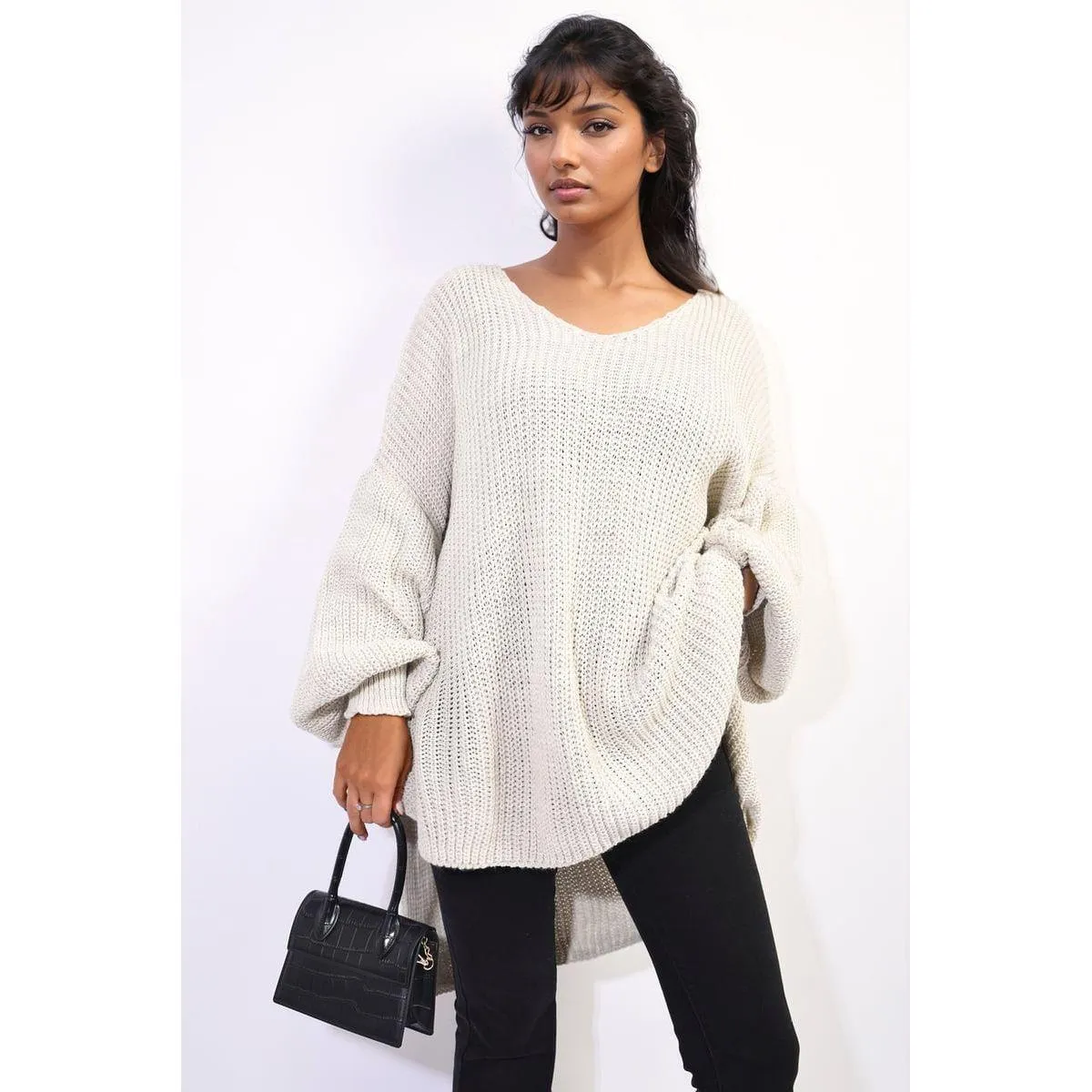 Oversized Long Back Knitted Mini Dress