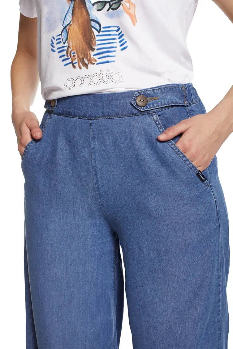 Pantalón Mujer Culotte Jeans Tobillero Gris