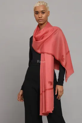 Pashtush Womens Extra Fine Wool Stole, Kashmiri Hand Embroidery, Kingri Design, Pink