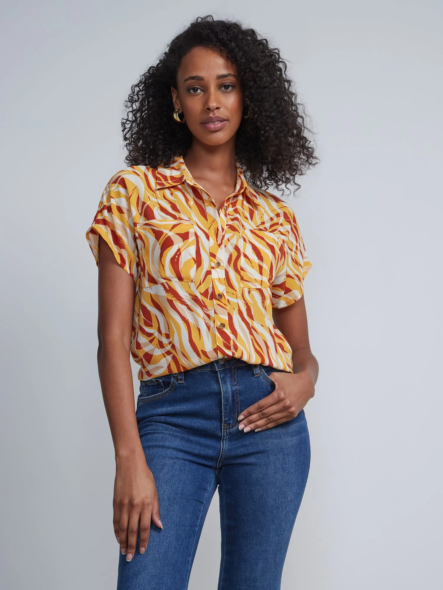 Printed Short Sleeve Button Down Shirt