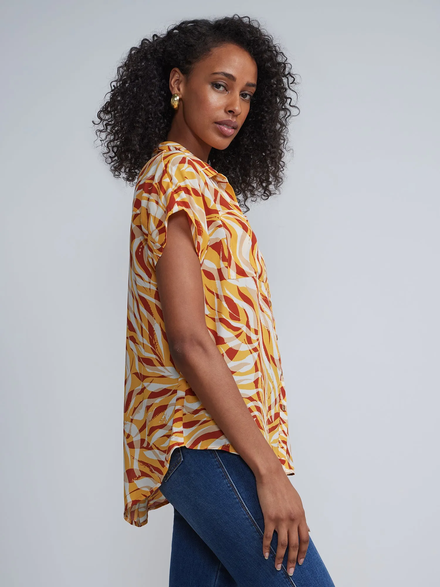 Printed Short Sleeve Button Down Shirt