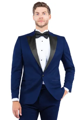 "Elegant Navy Tuxedo Jacket: Perfect for Prom and Wedding Celebrations" Navy Blue Prom Dress