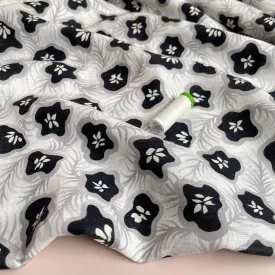 REMNANT 0.39 Metres - Ex-Designer Deadstock Tropical Fruits in Monochrome Pure Linen Fabric