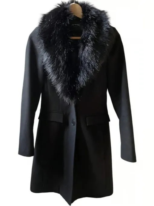 Renfield 2023 Nicolas Cage Black Fur Collar Mid Length Coat