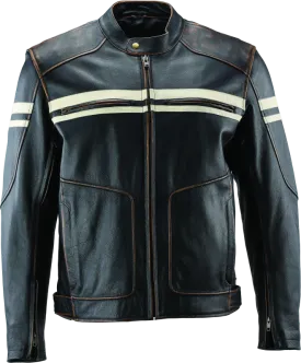 River Road Hoodlum Vintage Leather Jacket Black - Large