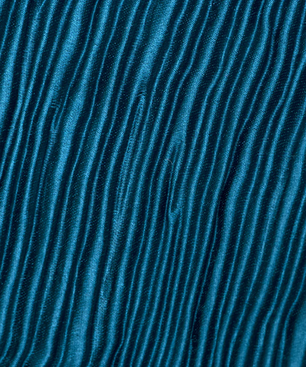 Teal Blue Colour Plain Pleated Satin Fabric