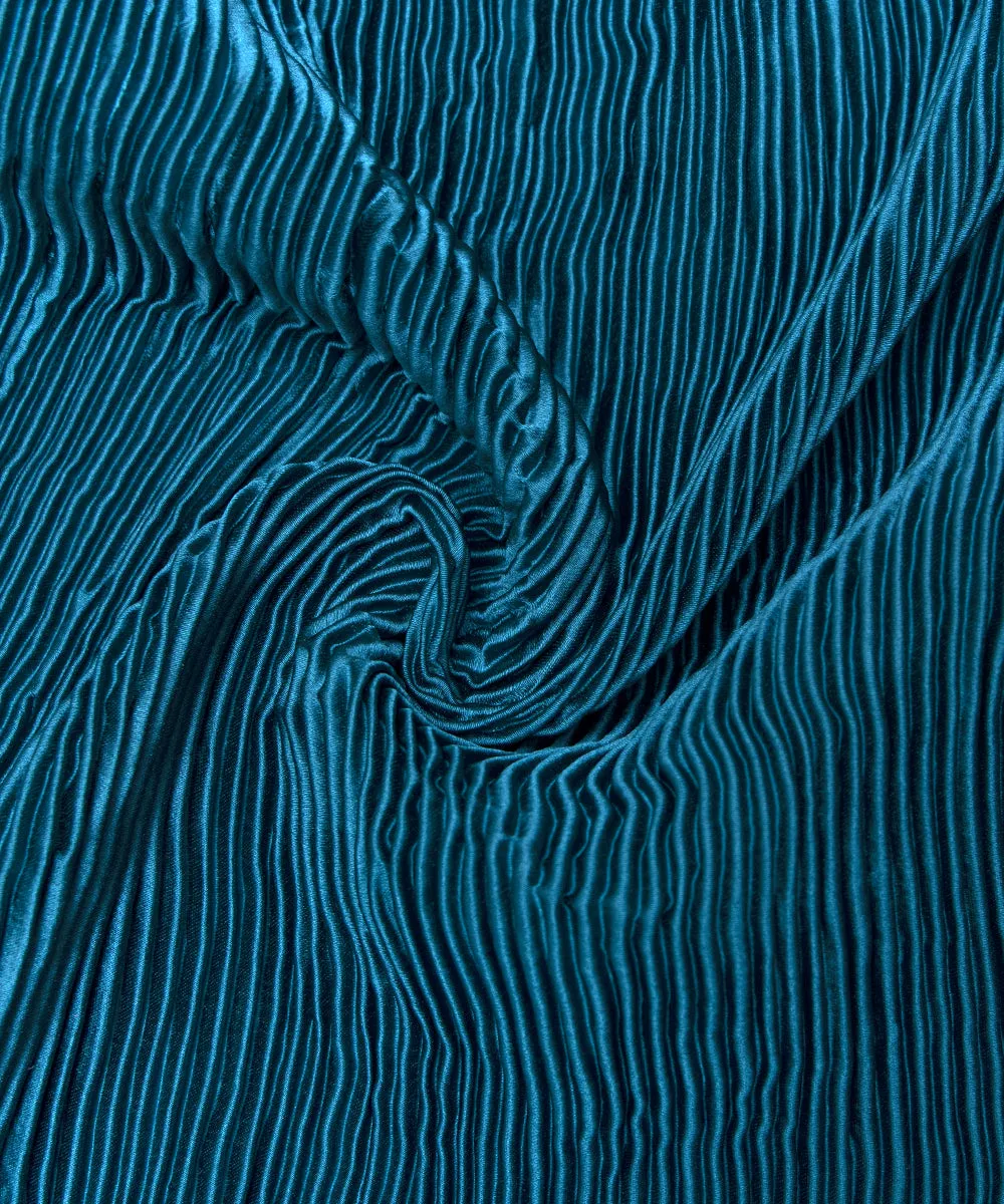 Teal Blue Colour Plain Pleated Satin Fabric
