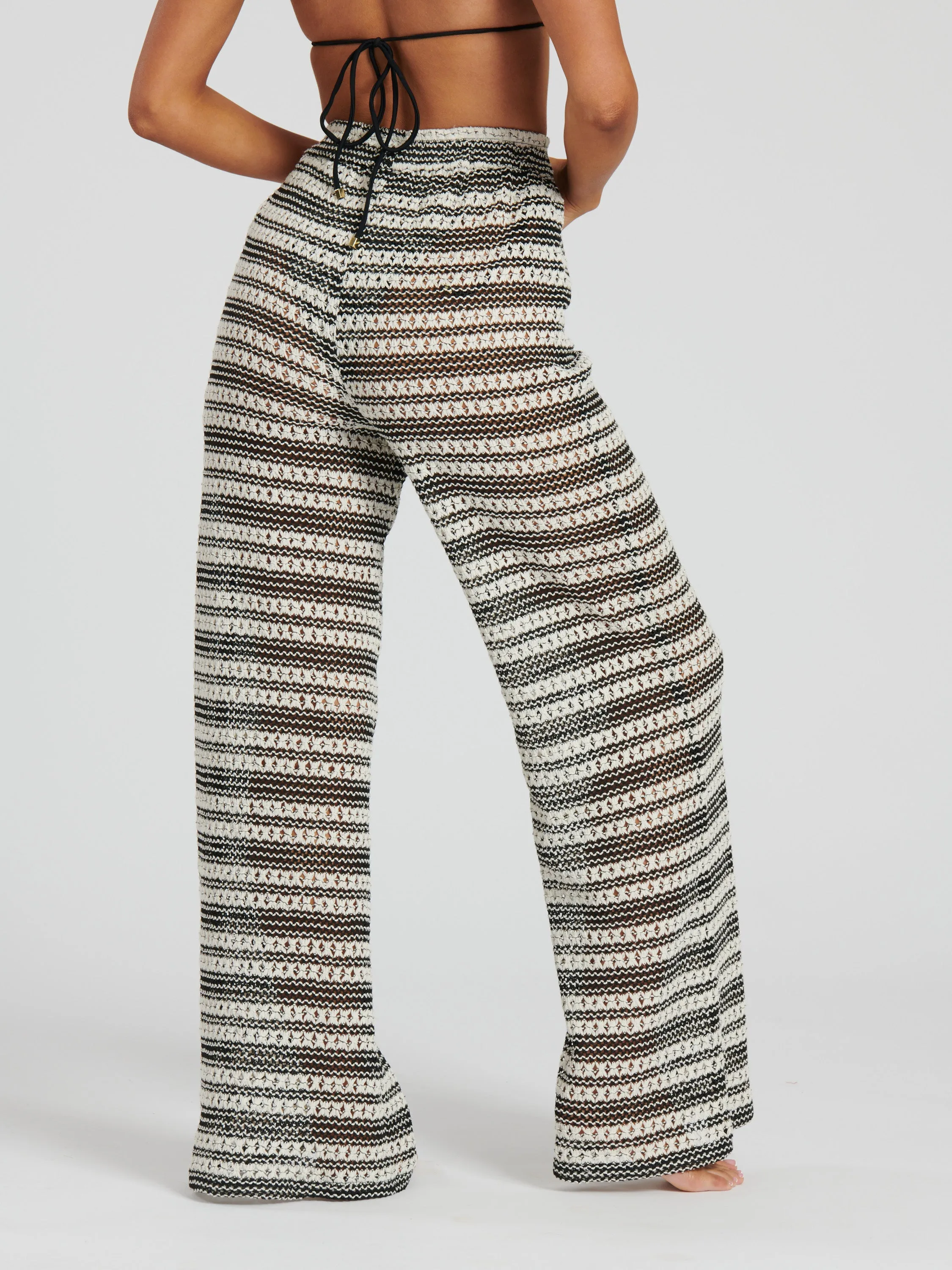 The 'Praya' beach trousers in monochrome crochet