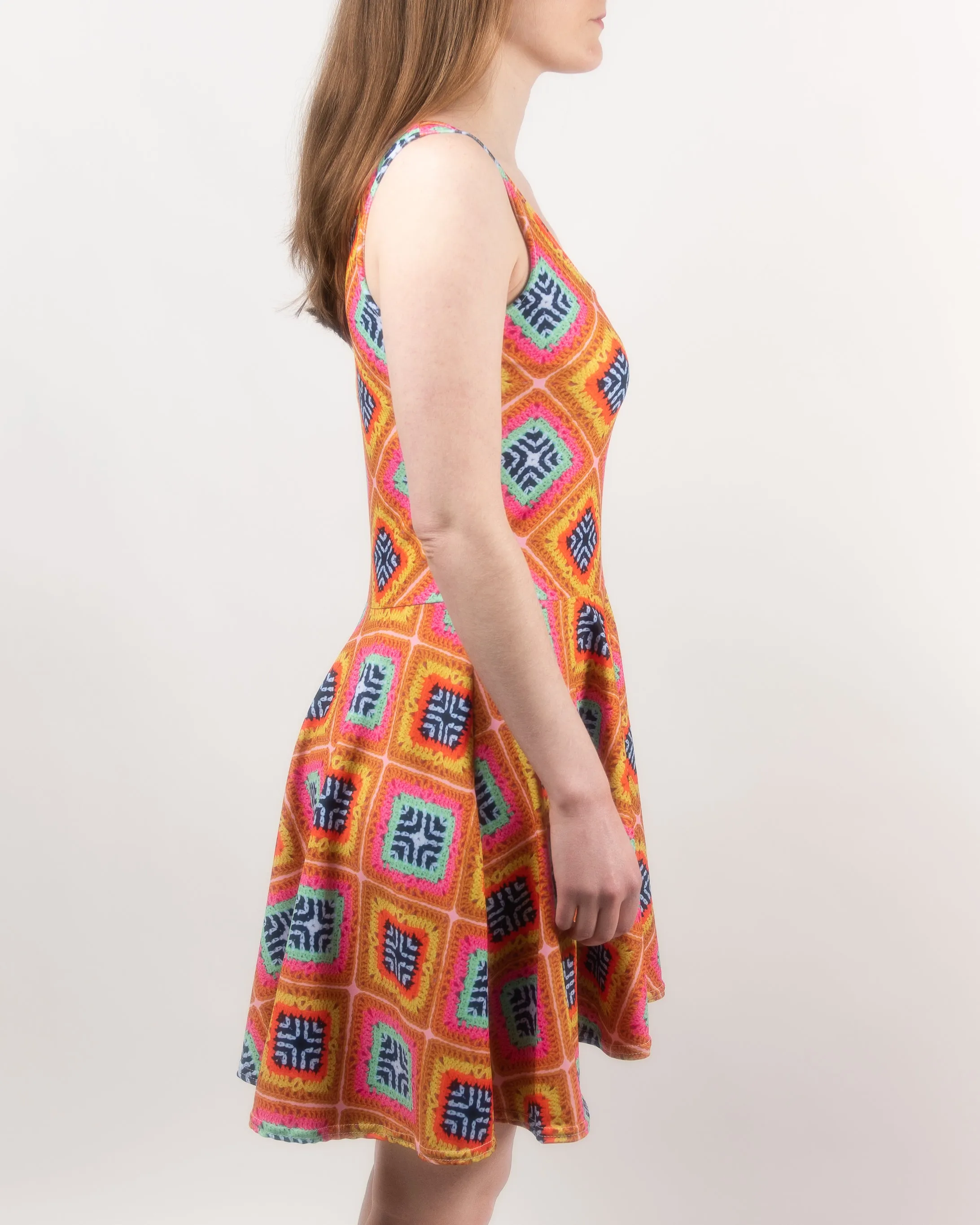 'Tropica' Crochet Print Skater Dress