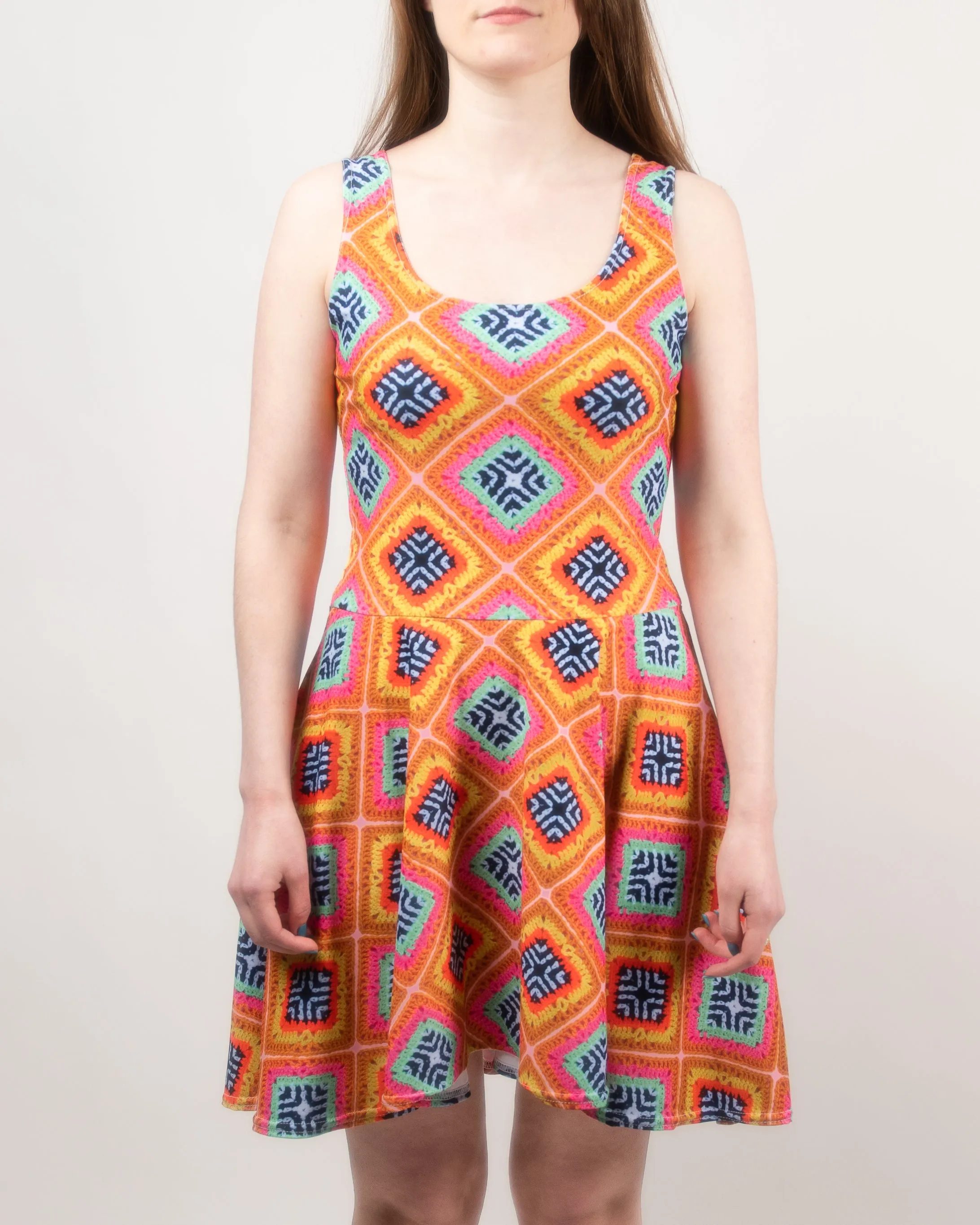 'Tropica' Crochet Print Skater Dress