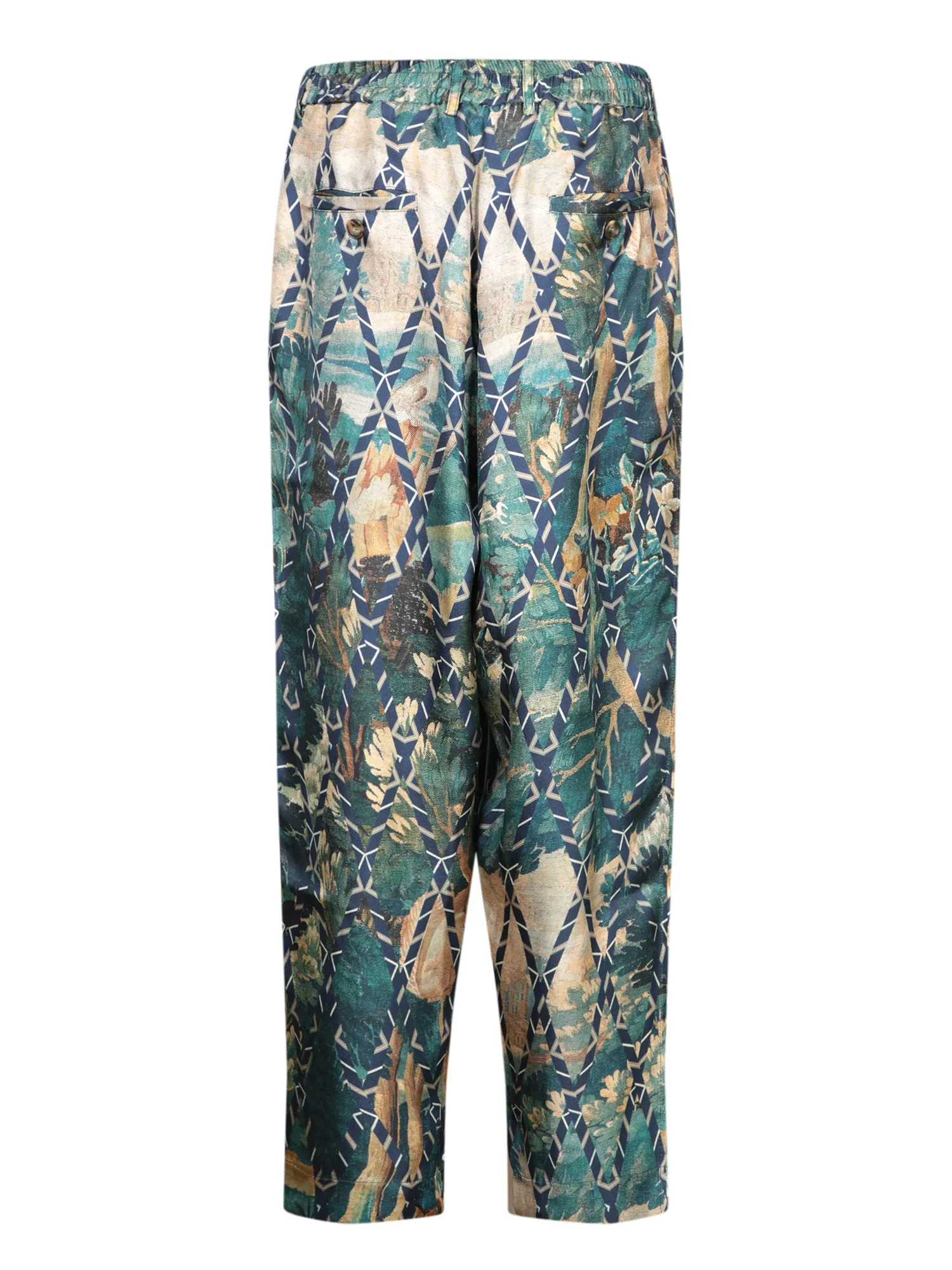 Turquoise Patterned Silk Trousers