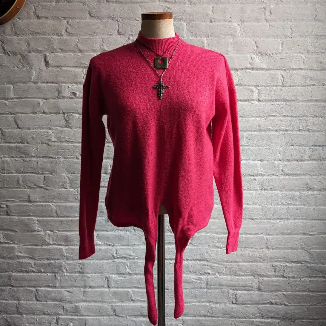 Vintage Hot Pink Knit Sweater Y2K Spring Barbie Romantic Kawaii Granny Chic Top