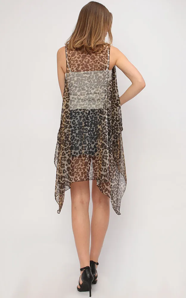 VP9681 Metallic Pleated Animal Printed Scarf Vest