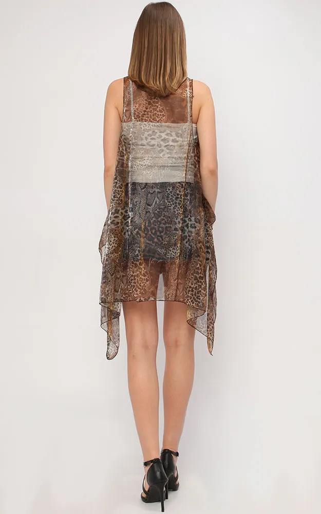 VP9681 Metallic Pleated Animal Printed Scarf Vest