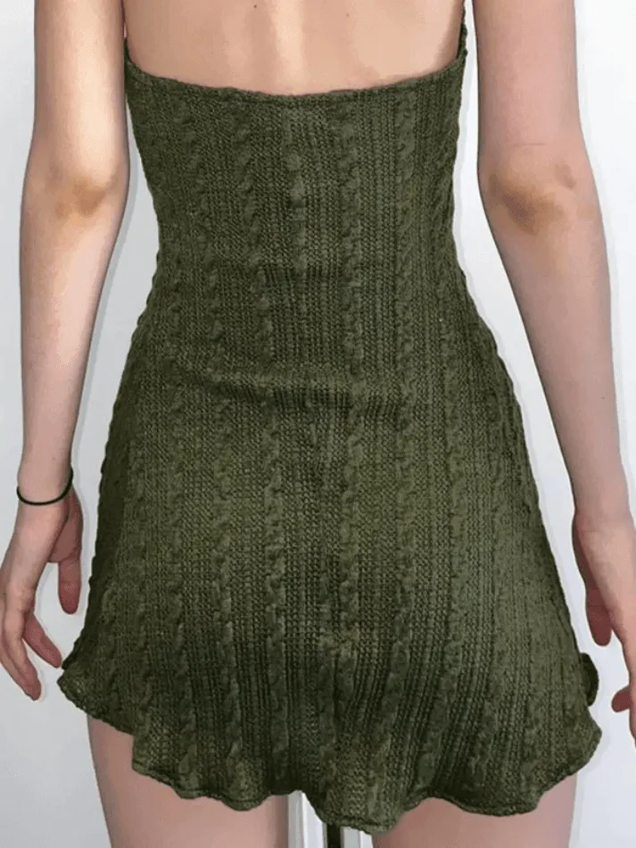Wenkouban-nye outfits Green Halter Knitted Mini Dress 2025 fashion trends y2k style party club outfits