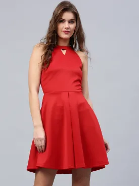 Women Red Scuba Skater Dress