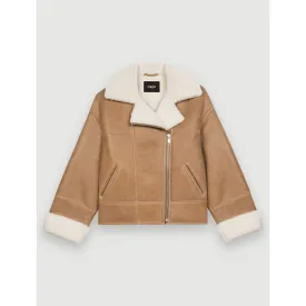 Women Two-Tone Shearling Coat - Camel