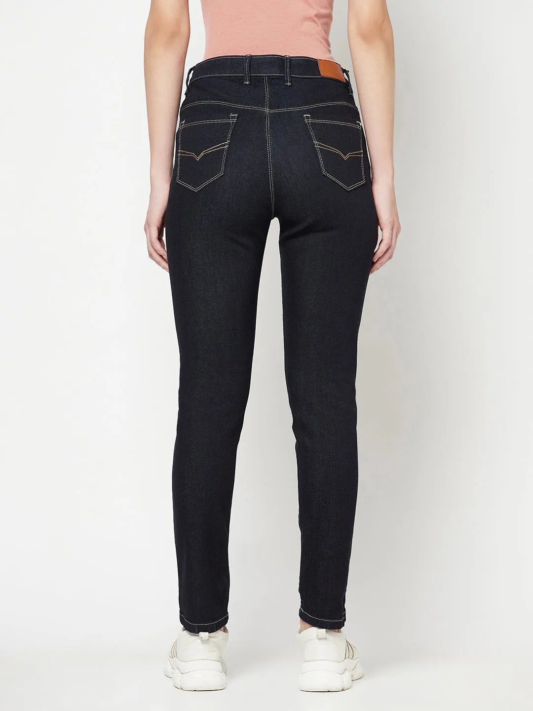 Women's Casual Skinny Fit Raw Denium Blue No Fade Mid rise Jeans
