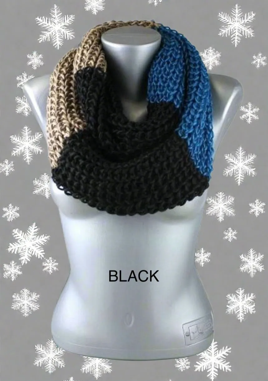 Womens Winter Scarf, Infinity Loop Scarf, Color Block Striped Scarf, OS, Multi-Colors