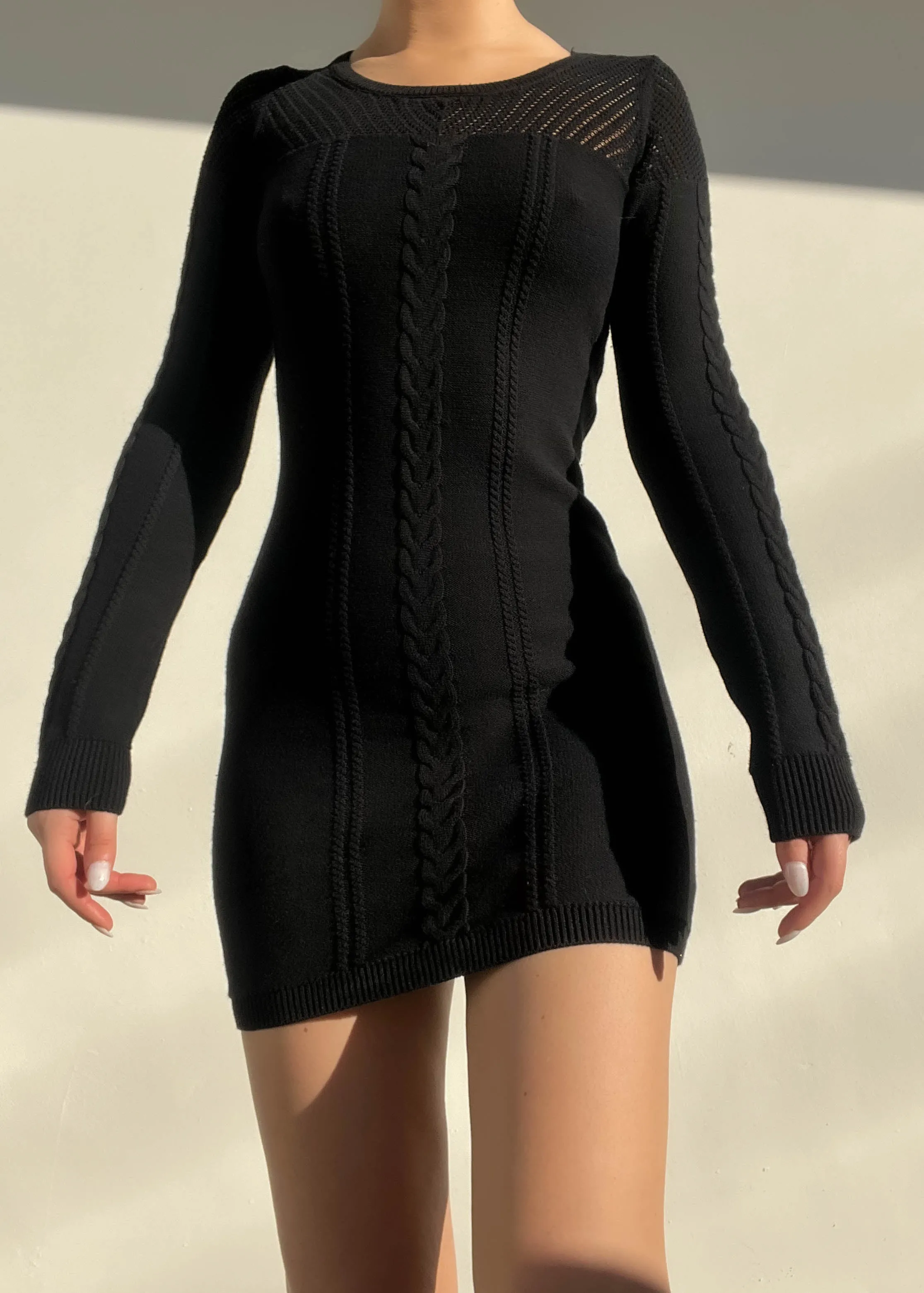 Y2k Black Knit Mini Dress (S)